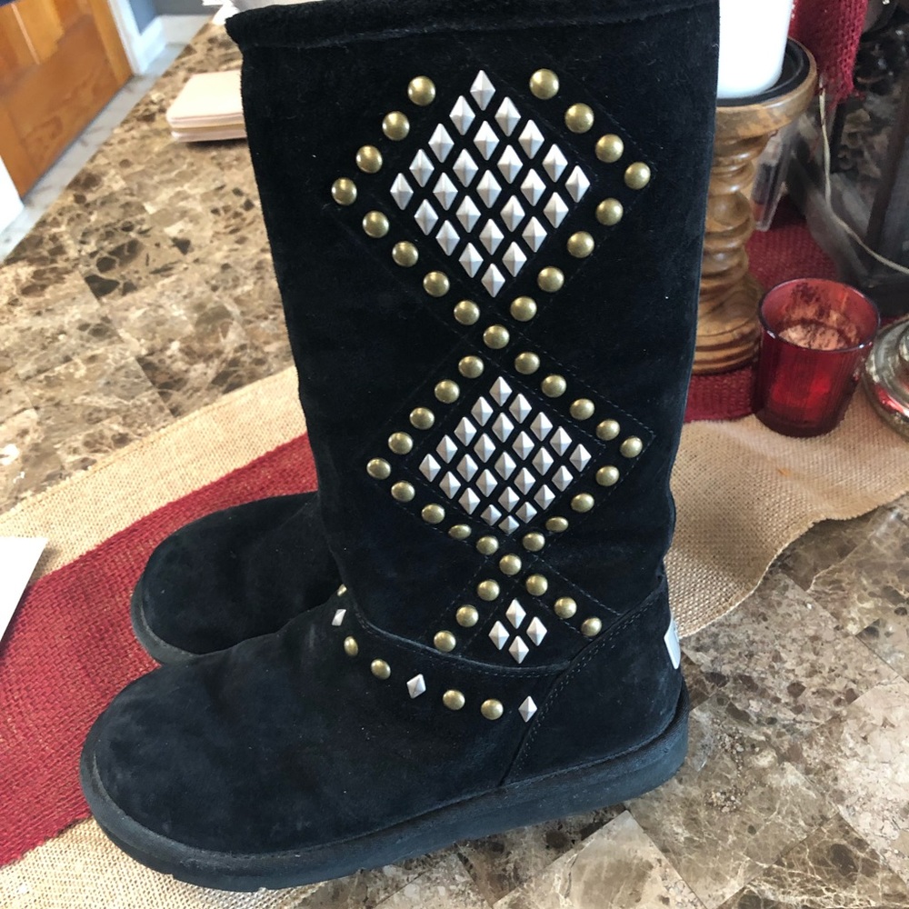 Black Suede UGG Boots with Metal Grommets